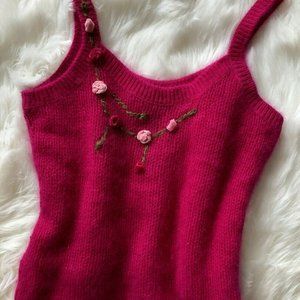 Angora Blumarine Embellished Knit Tank, Fuchsia